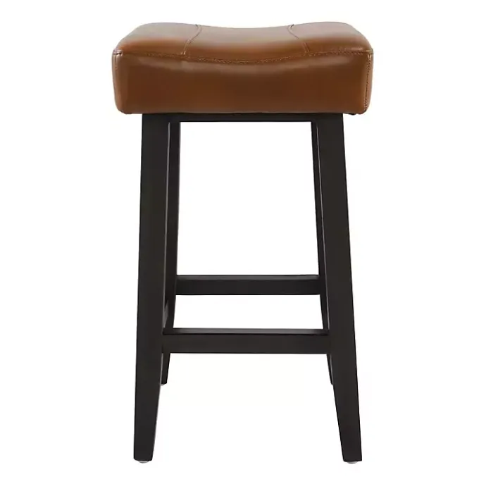 Best Kirklands Home Caramel Wood and Faux Leather Backless Stool Brown