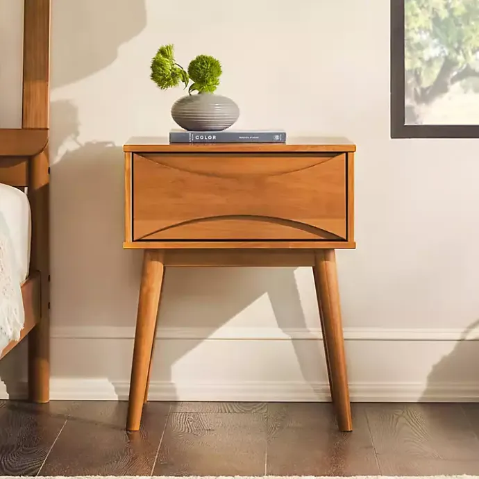 Discount Kirklands Home Caramel Wood Mid-Century Modern Nightsd Tan