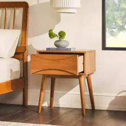 Discount Kirklands Home Caramel Wood Mid-Century Modern Nightsd Tan