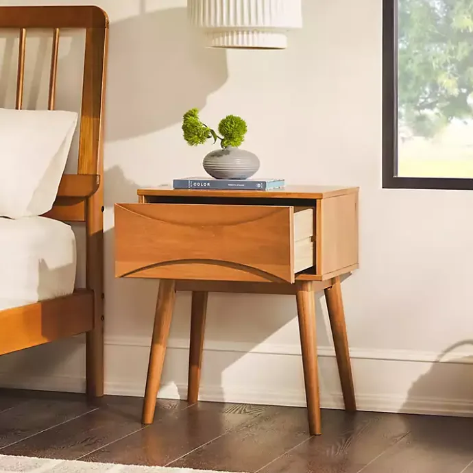 Discount Kirklands Home Caramel Wood Mid-Century Modern Nightsd Tan