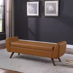 Hot Kirklands Home Carmel Vegan Leather Storage Bench Brown