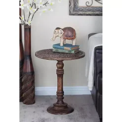 Outlet Kirklands Home Carved Mandala Mango Wood Accent Table Brown