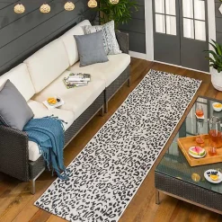 Discount Kirklands Home Cauli Leopard Print Outdoor Runner Rug, 2x10 Black