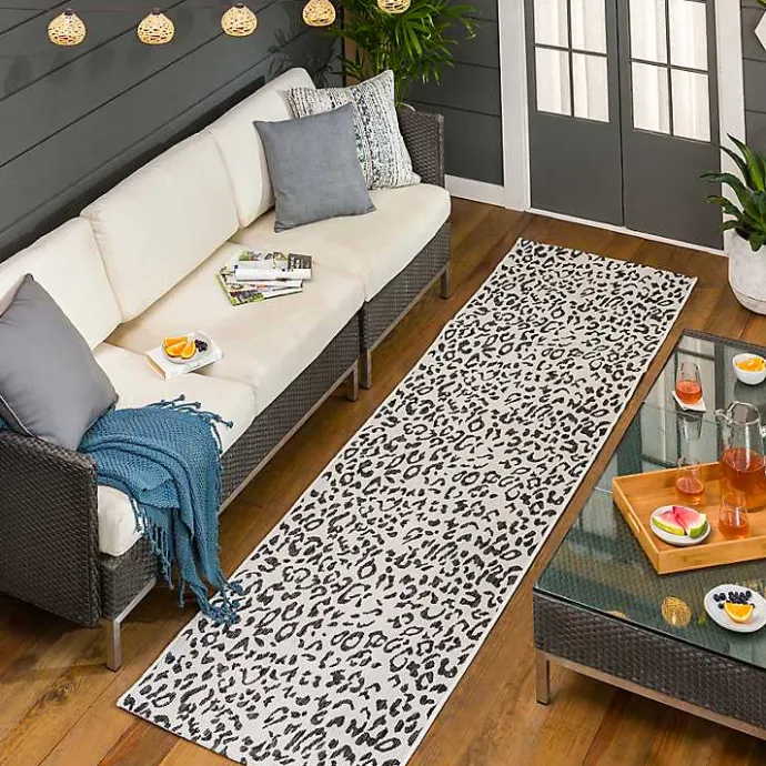 Sale Kirklands Home Cauli Leopard Print Outdoor Runner Rug, 2x12 Black