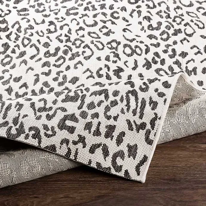 New Kirklands Home Cauli Leopard Print Outdoor Rug, 7x7 Black