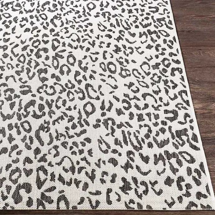 New Kirklands Home Cauli Leopard Print Outdoor Rug, 7x7 Black