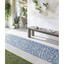 Hot Kirklands Home Cauli Leopard Print Outdoor Runner Rug, 2x12 Blue