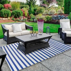 Hot Kirklands Home Cerulean Stripes Outdoor Area Rug, 4x6