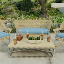 Sale Kirklands Home Chambray French Outdoor Wicker Settee Cushion Blue