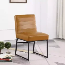 New Kirklands Home Channeled Carmel Leather Dining Chair Brown