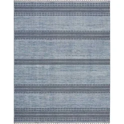 New Kirklands Home Charcoal and Blue Stripes Fringe Area Rug, 7x10