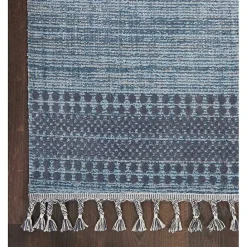New Kirklands Home Charcoal and Blue Stripes Fringe Area Rug, 7x10