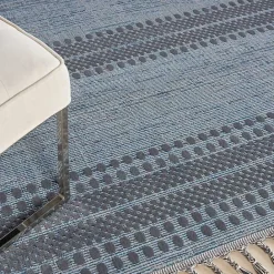 New Kirklands Home Charcoal and Blue Stripes Fringe Area Rug, 7x10