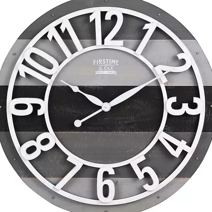 Kirklands Home Charcoal and White Plank Wall Clock Gray