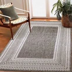 New Kirklands Home Charcoal Linear Macy Indoor/Outdoor Area Rug, 7x9 Black