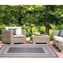 New Kirklands Home Charcoal Linear Macy Indoor/Outdoor Area Rug, 7x9 Black