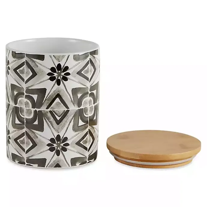 New Kirklands Home Charcoal Tile 3-pc. Bamboo Lid Jar Set