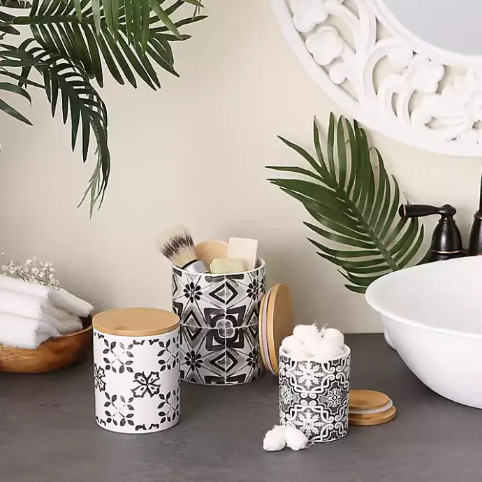 New Kirklands Home Charcoal Tile 3-pc. Bamboo Lid Jar Set