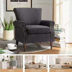 Online Kirklands Home Charcoal Upholstered Henry Armchair Gray