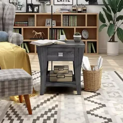 Sale Kirklands Home Charcoal Wood Single Drawer Side Table Gray