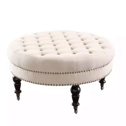 Hot Kirklands Home Charlotte Tufted Round Natural Ottoman White