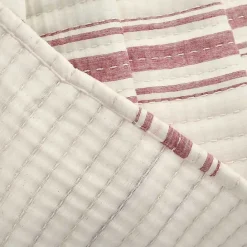 New Kirklands Home Cherry Red Pick Stitch Stripe Queen Quilt