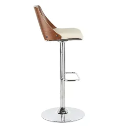 Outlet Kirklands Home Cherry Wood and Leather Swivel Bar Stool Ivory