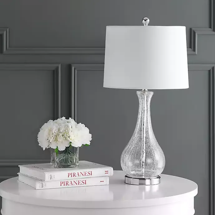 Outlet Kirklands Home Clear Glass and Silver Metal Base Table Lamp White