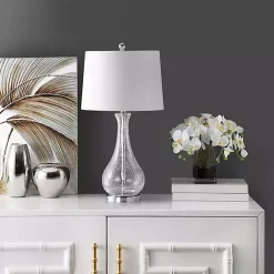 Outlet Kirklands Home Clear Glass and Silver Metal Base Table Lamp White