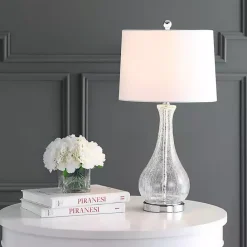 Outlet Kirklands Home Clear Glass and Silver Metal Base Table Lamp White