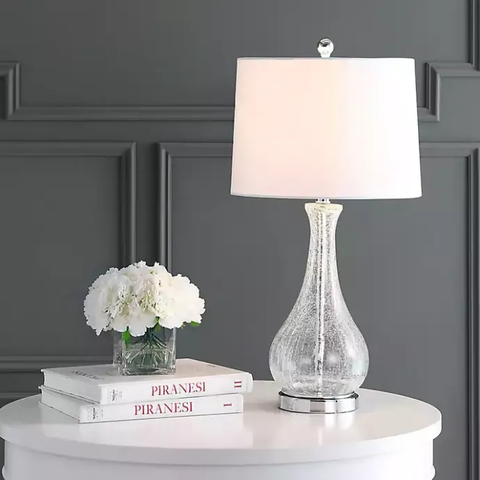 Outlet Kirklands Home Clear Glass and Silver Metal Base Table Lamp White