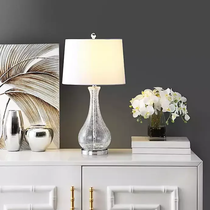 Outlet Kirklands Home Clear Glass and Silver Metal Base Table Lamp White