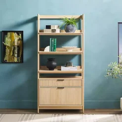 New Kirklands Home Coastal Oak 2-Drawer Modern Wood Bookcase Tan