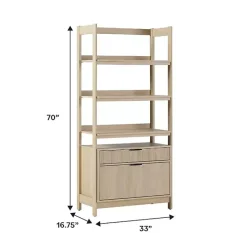 New Kirklands Home Coastal Oak 2-Drawer Modern Wood Bookcase Tan
