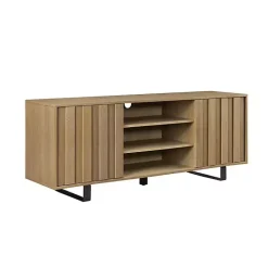 Online Kirklands Home Coastal Oak Grooved Media Cabinet Tan