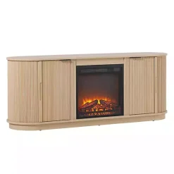 Sale Kirklands Home Coastal Oak Reeded Fireplace Media Cabinet Tan