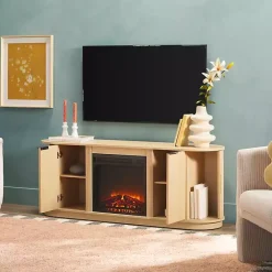 Sale Kirklands Home Coastal Oak Reeded Fireplace Media Cabinet Tan