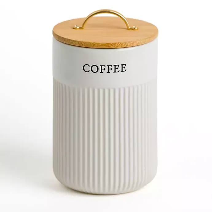 Online Kirklands Home Coffee Ribbed Ceramic Canister Ivory