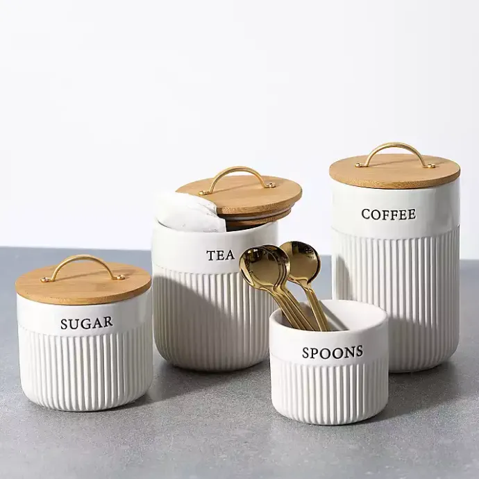 Online Kirklands Home Coffee Ribbed Ceramic Canister Ivory