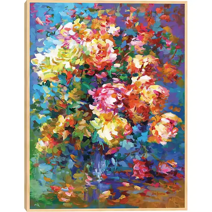 Kirklands Home Colorful Flowers in Vase Framed Canvas Art Print Multi