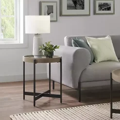 New Kirklands Home Concrete Round Tray Top Side Table Gray
