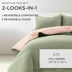 Kirklands Home Coral & Sage Reversible 3-pc. Queen Comforter Set