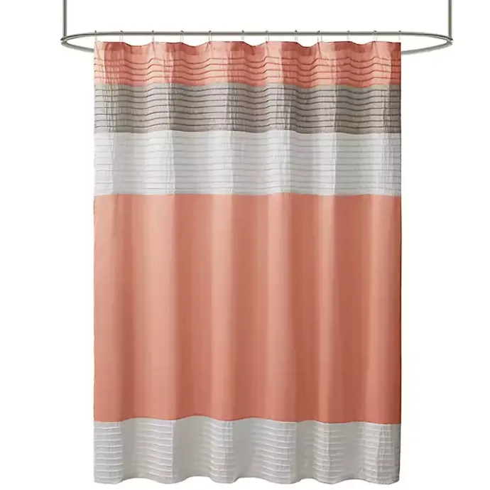 Kirklands Home Coral Colorblock Silky Shower Curtain Pink