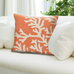 New Kirklands Home Coral Ocean Flower Outdoor Accent Pillow Orange