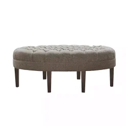 Kirklands Home Cory Tufted Beige Linen Ottoman Gray