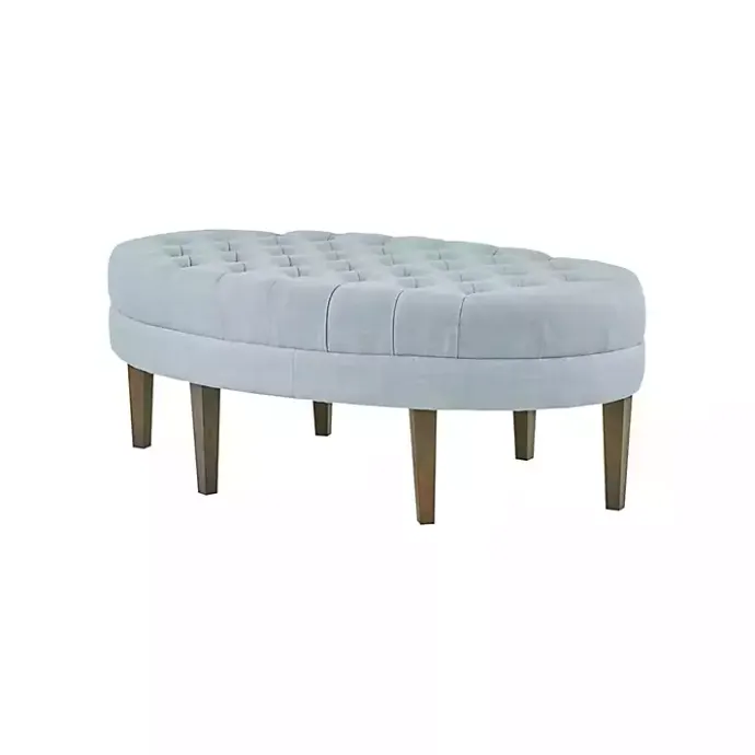 New Kirklands Home Cory Tufted Dusty Linen Ottoman Blue