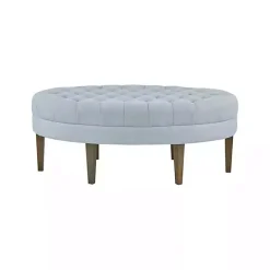 New Kirklands Home Cory Tufted Dusty Linen Ottoman Blue