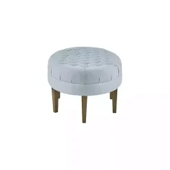 New Kirklands Home Cory Tufted Dusty Linen Ottoman Blue