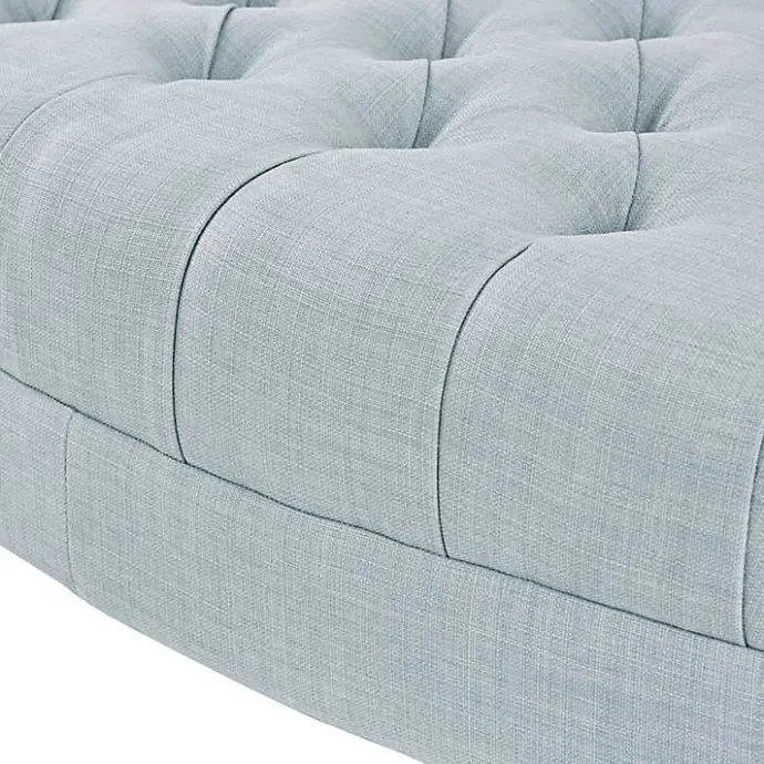 New Kirklands Home Cory Tufted Dusty Linen Ottoman Blue