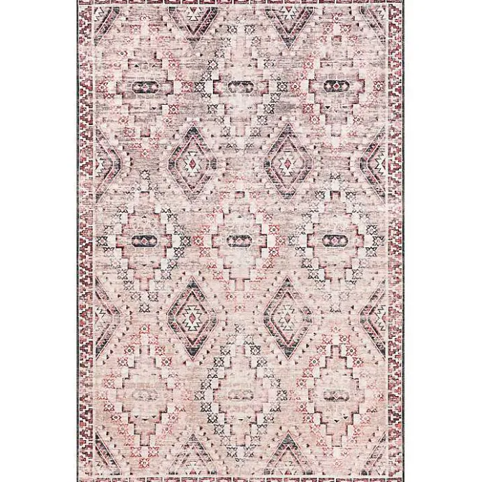 Outlet Kirklands Home Cream & Red Diamond Trellis Washable Area Rug, 7x9